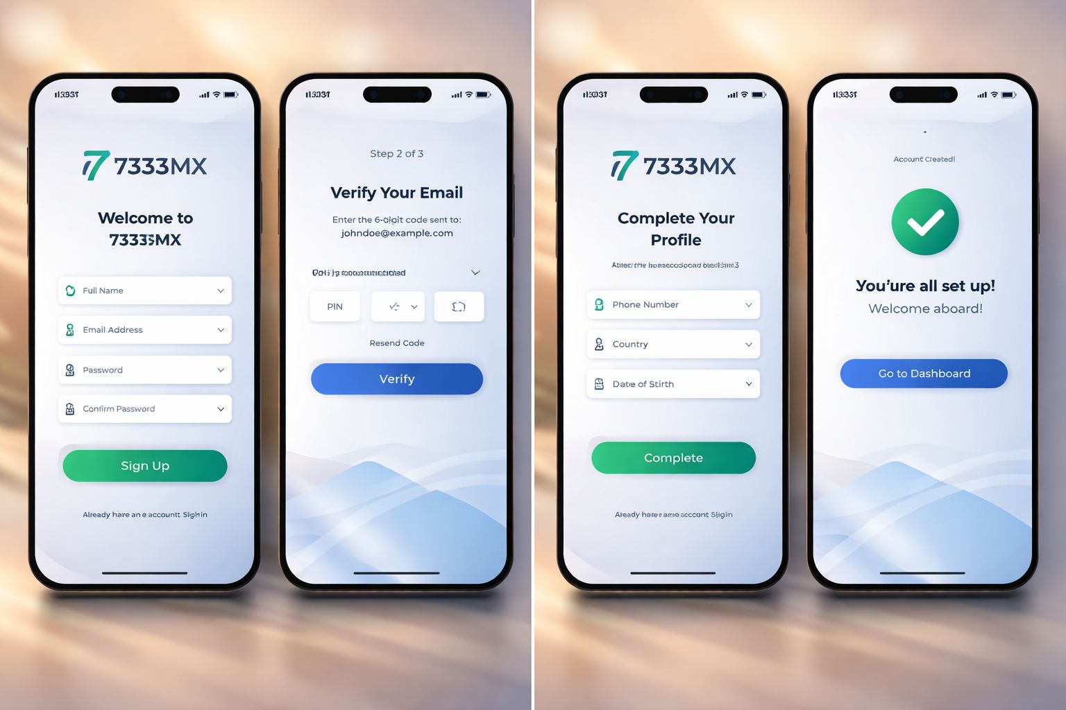 Registro de nuevo usuario y configuración de cuenta 7333MX