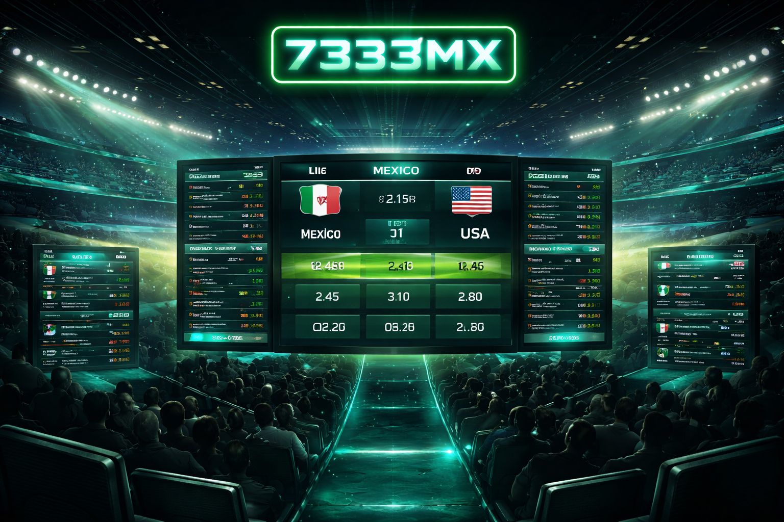 Panel de apuestas deportivas 7333MX con mercados de partidos en vivo